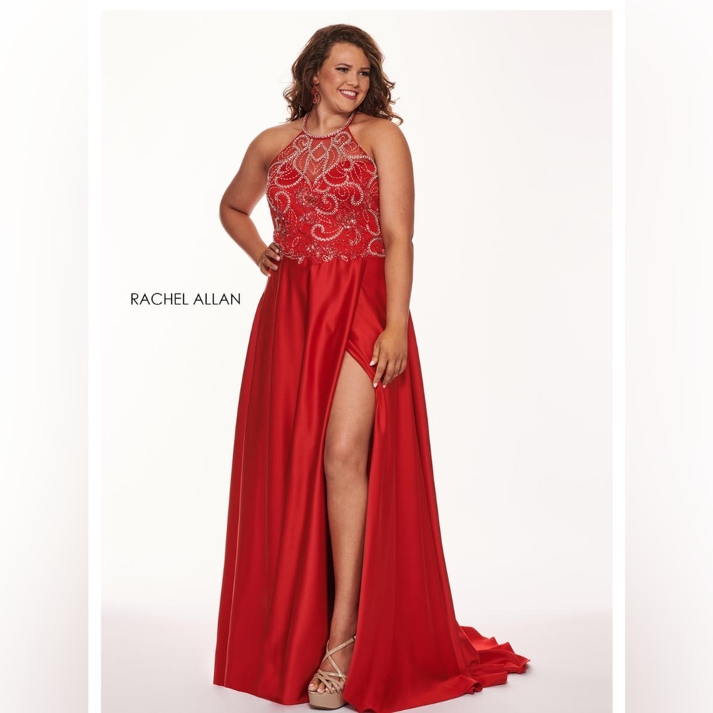 Rachel Allan Red Gown with Intricate Beading